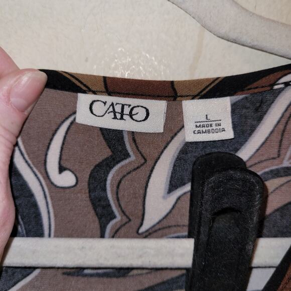 Vintage Y2K Abstract Floral Brown Top Blouse Buckle Front Detail Size L Cato - Picture 4 of 9